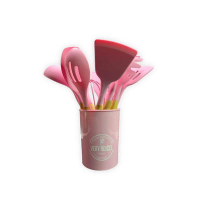 5Pcs Pink Silicone Utensils with Wooden Handles Wholesale